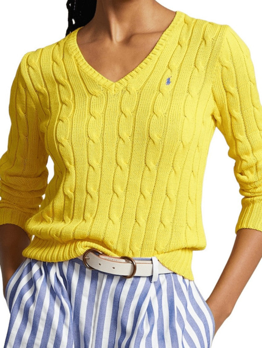 Polo Ralph Lauren Slim-Fit Yellow Pullover With Textured Cable Knit Design