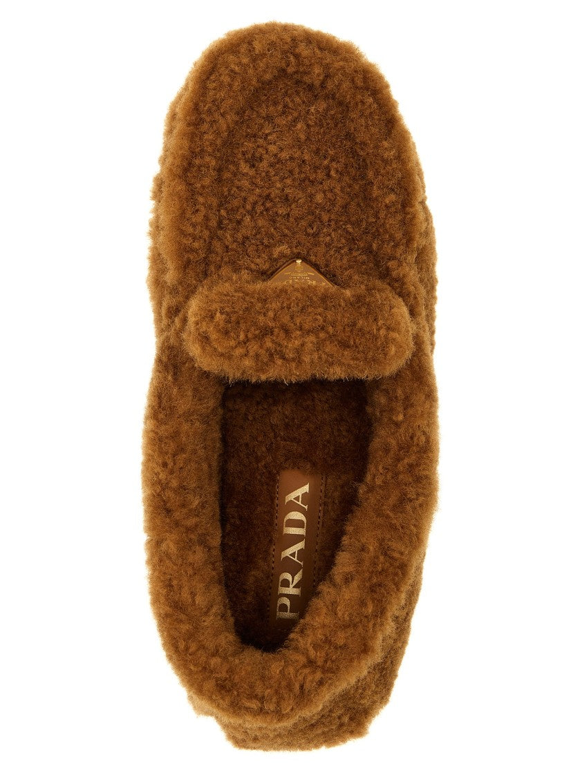 Prada Plush Shearling Loafers With Enameled Logo Detail
