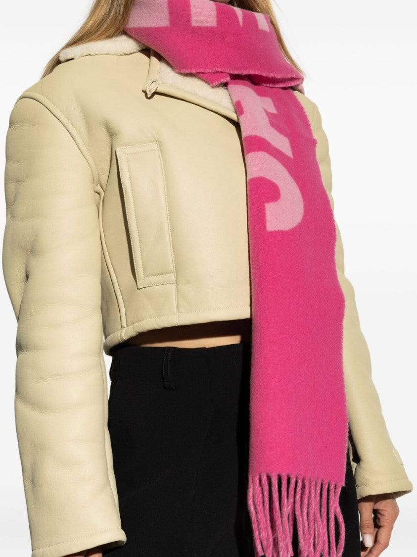 Jacquemus Pink Wool Jacquard Logo Fringed Scarf