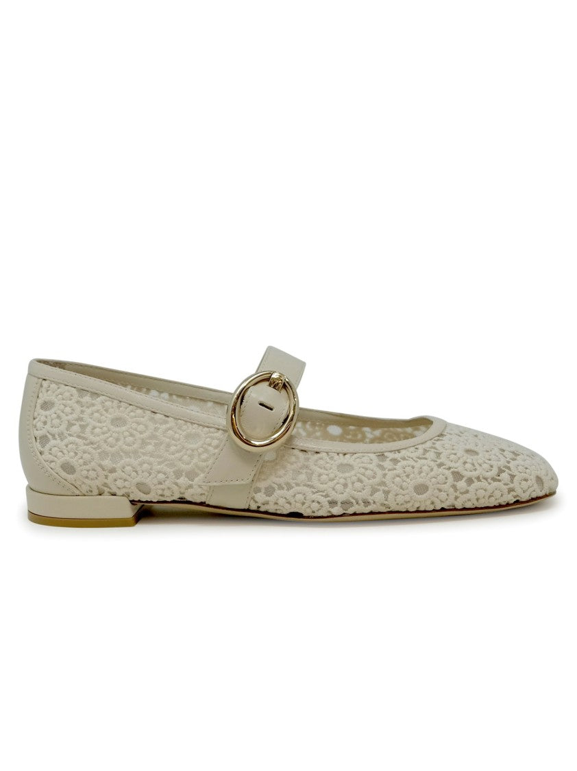 Stuart Weitzman Ivory Lace Arabella Mary Jane Shoes