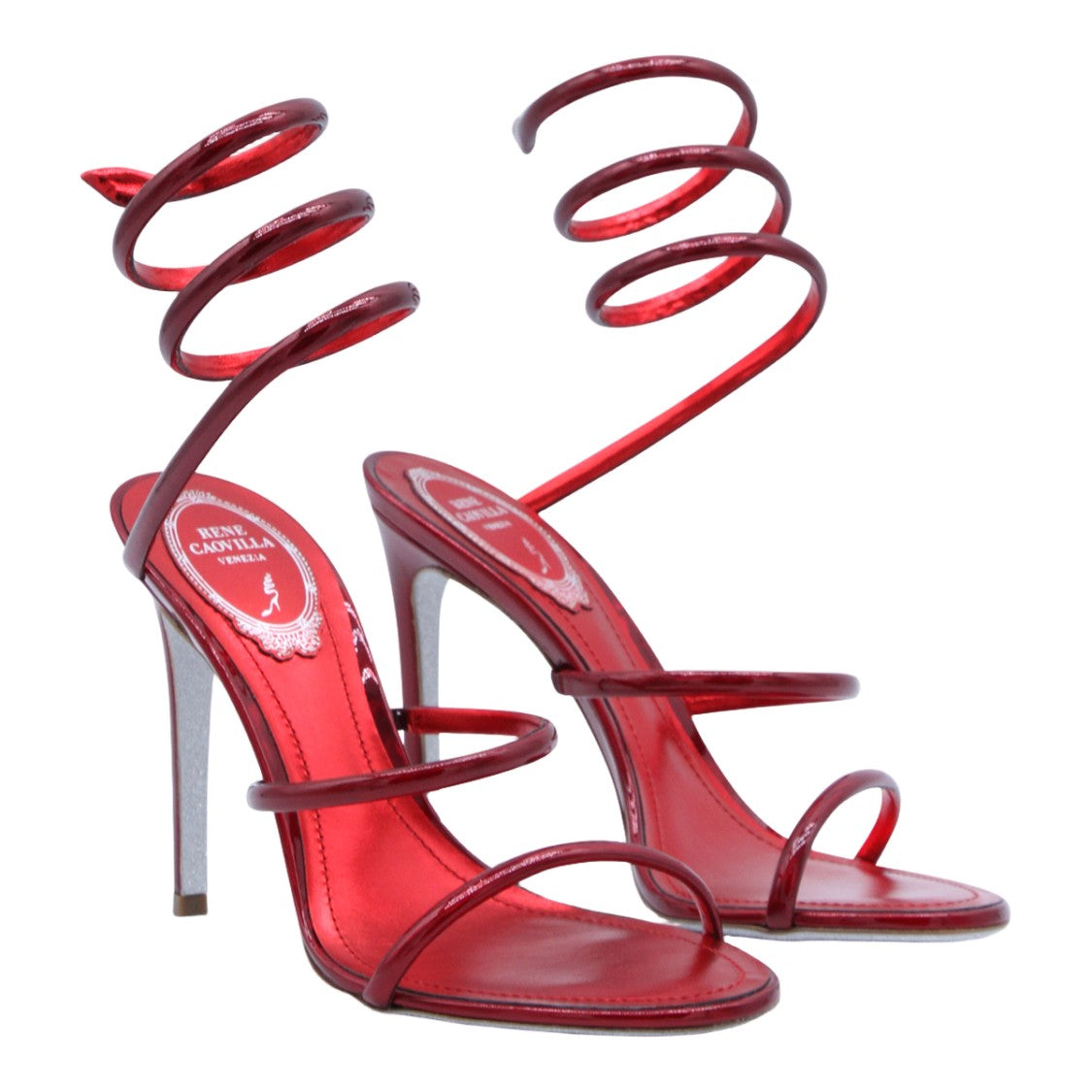 René Caovilla Vibrant Red Sandals With Minimalist Design