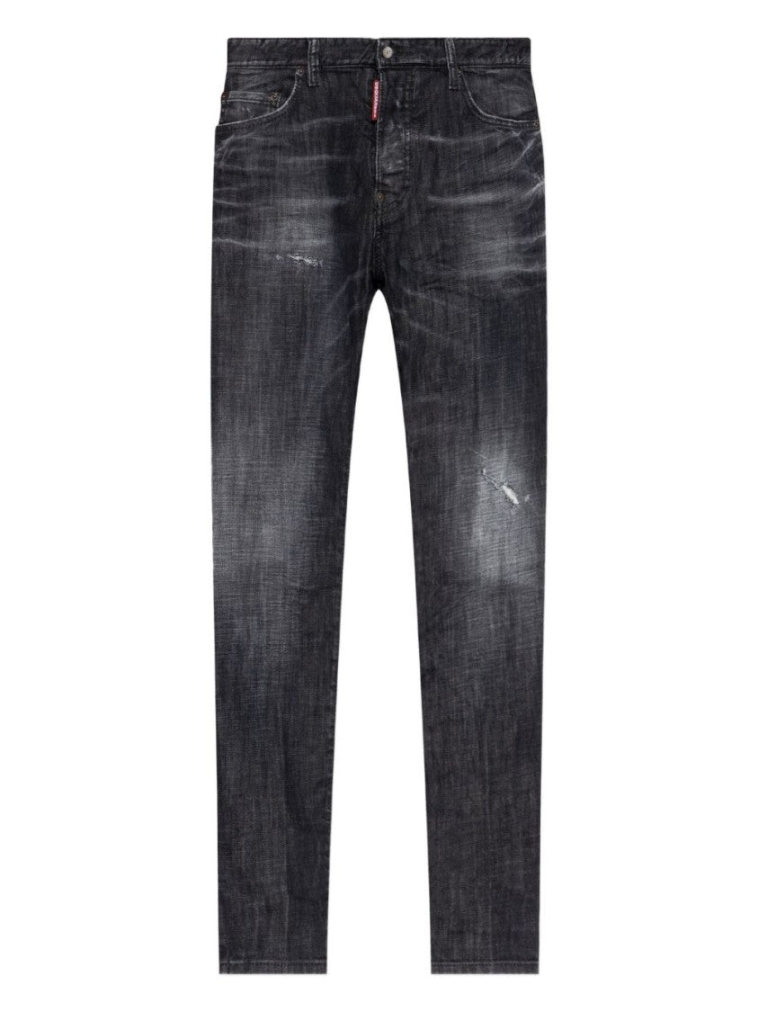 Dsquared2 Classic Black Cotton Jeans With Whiskering Effect