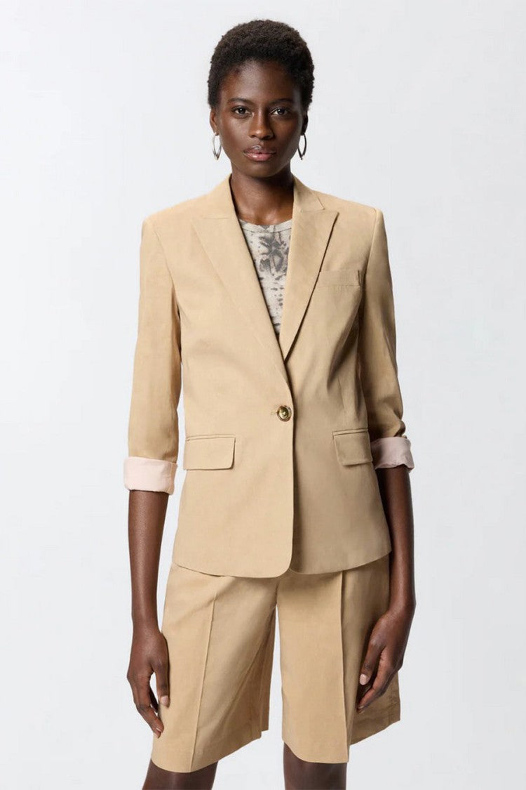 Pinko Beige Freda Single-Breasted Gold Button Linen-Blend Blazer