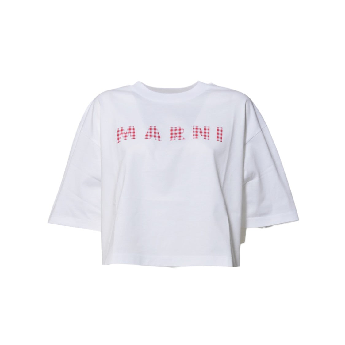 Marni White Cotton Jersey Cropped T-Shirt With Print
