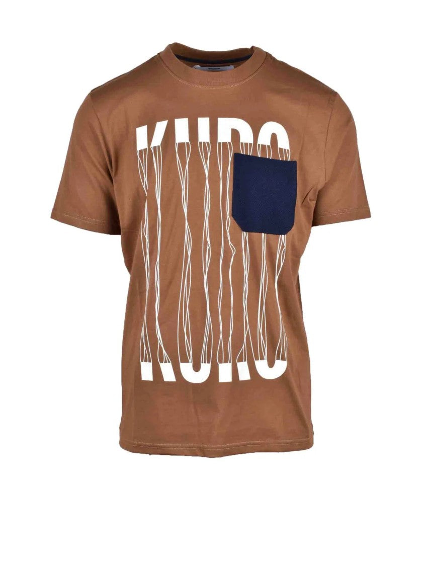 Takeshy Kurosawa Graphic Brown Cotton T-Shirt With Navy Chest Pocket