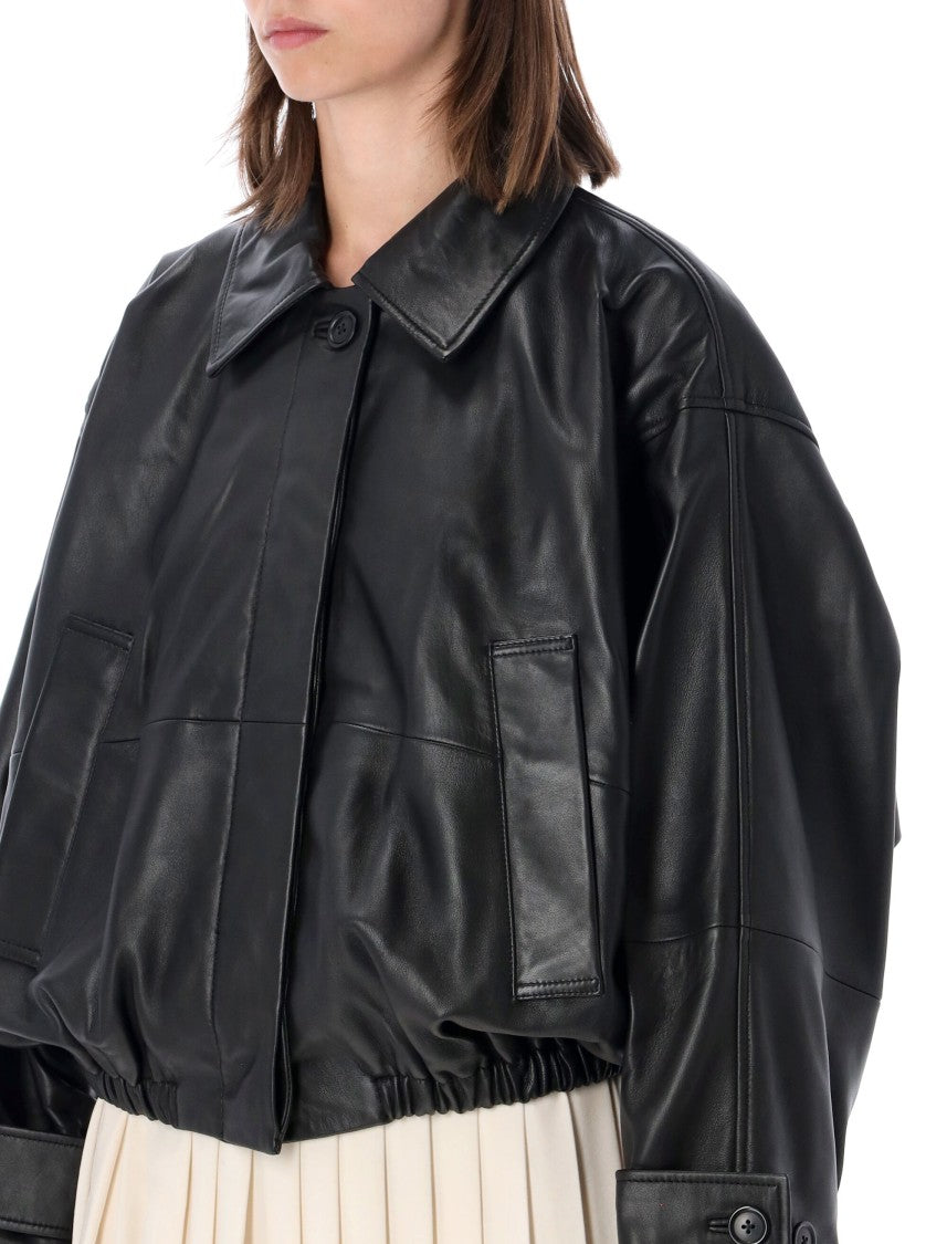 Róhe Leather Blouson Cropped Bomber Jacket