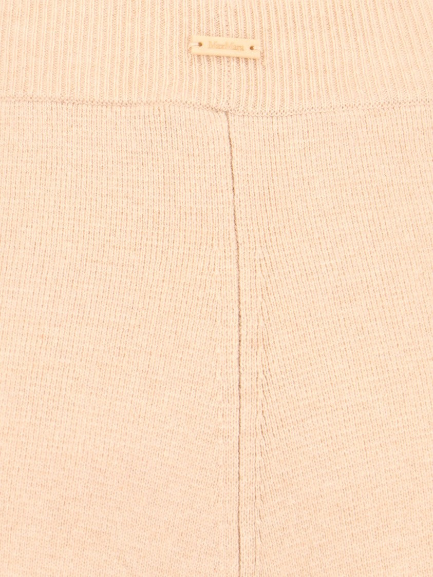 Max Mara Wide-Leg Beige Knit Pants With Ribbed Finishes