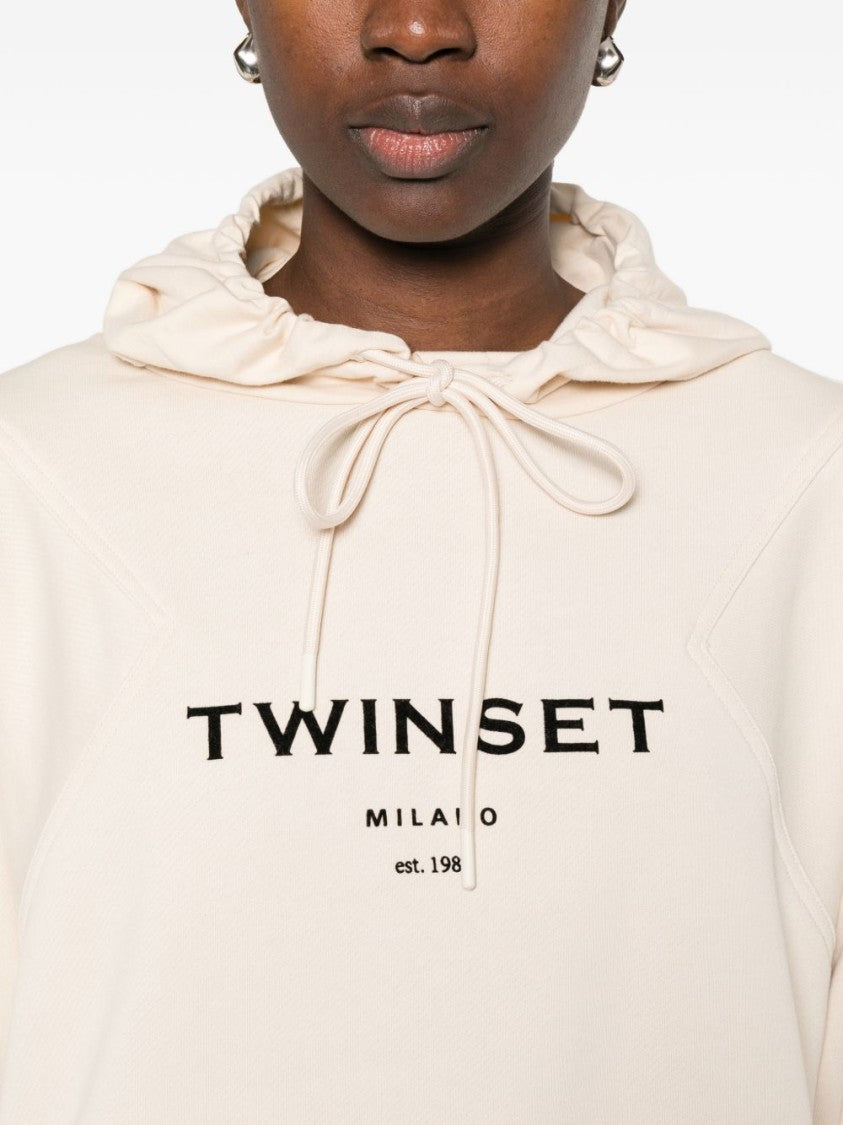 Twin-Set Cropped Hoodie With Drawstring Hood