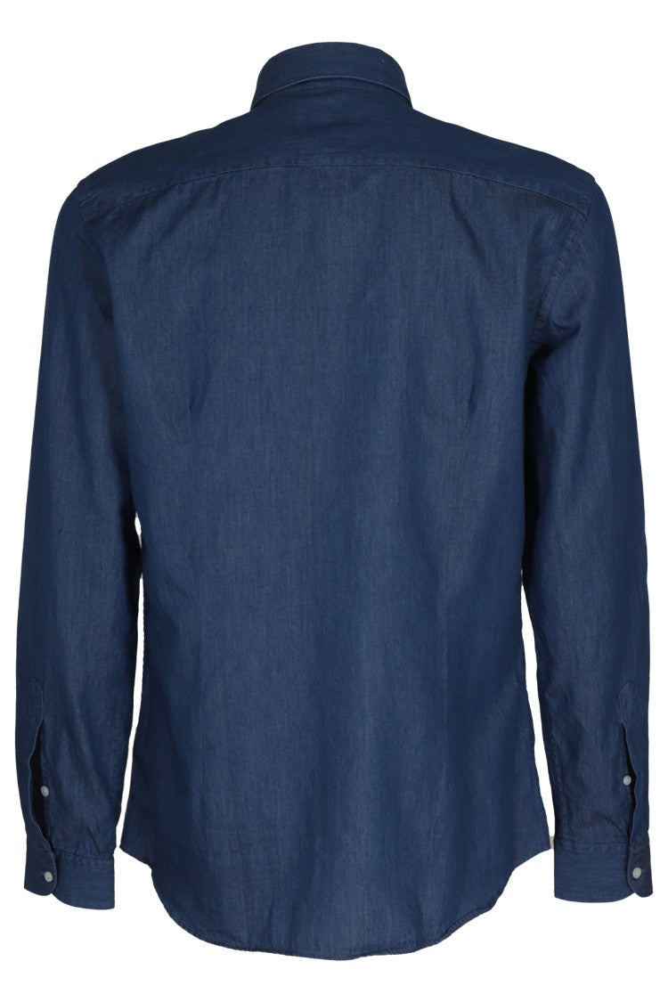 Fay Washed Denim Shirt With French Collar