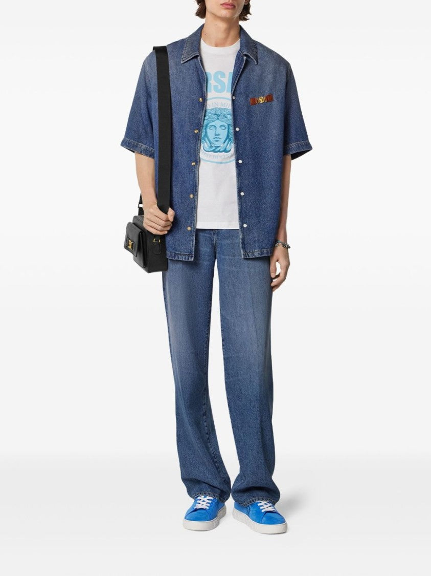 Versace Classic Straight-Leg Jeans With Gold-Tone Accents