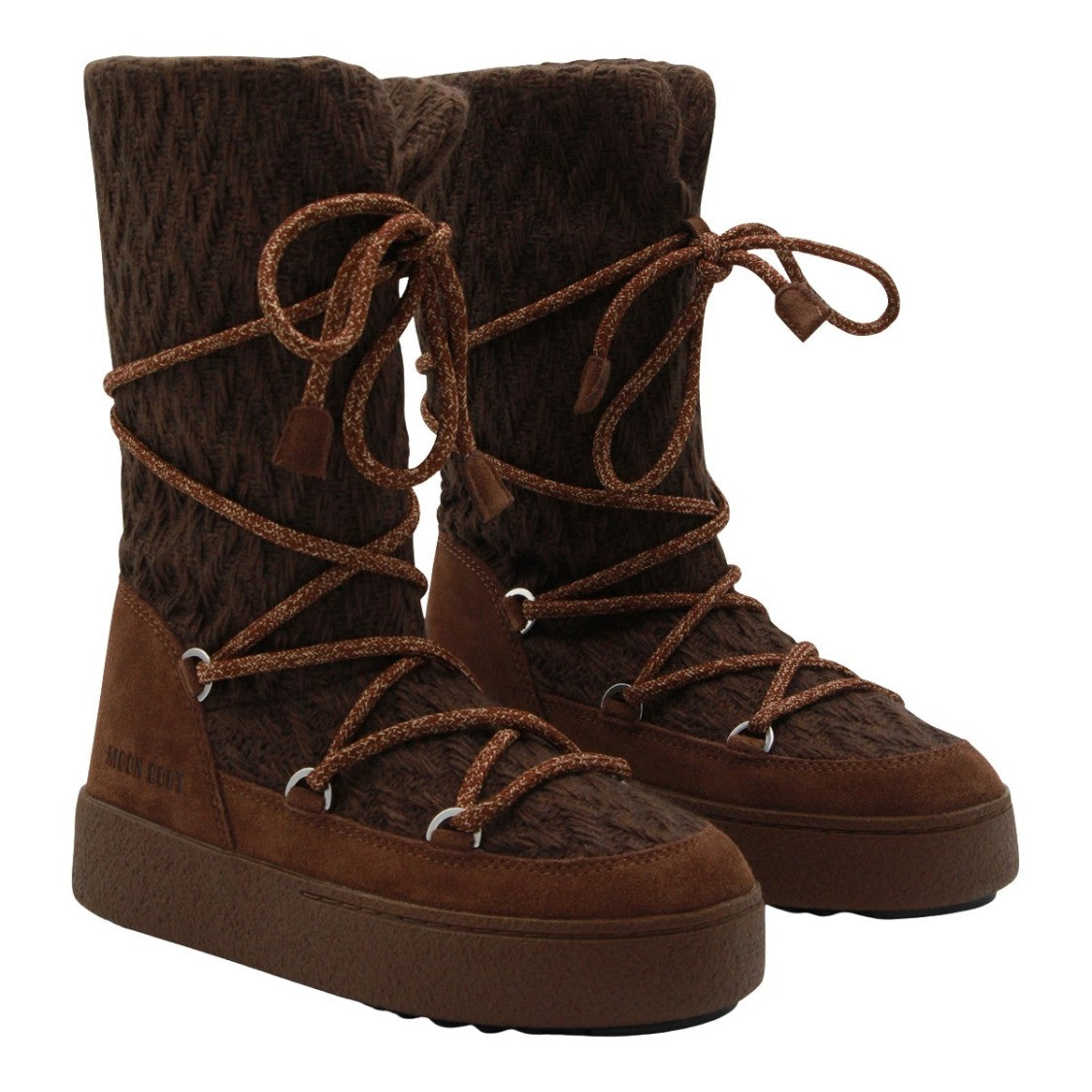 Moon Boot Mid-Calf Textured Knit Boots With Suede Accents