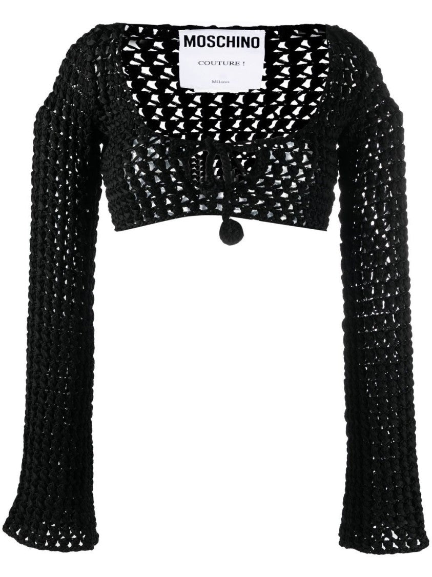 Moschino Cropped Open-Knit Blouse With Drawstring Detail