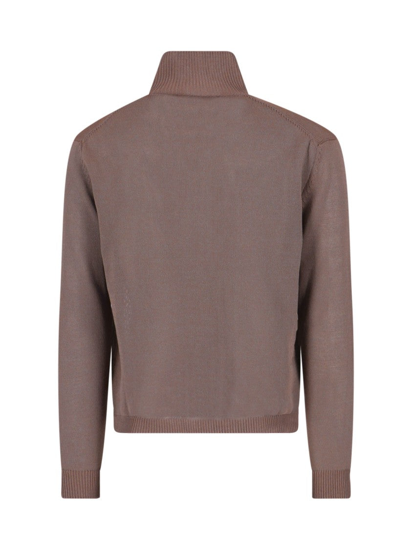Our Legacy Brown Zip-Up Sweater With High Ribbed Collar