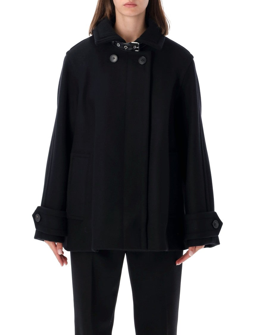 Lanvin Melton Wool High-Neck Short Coat