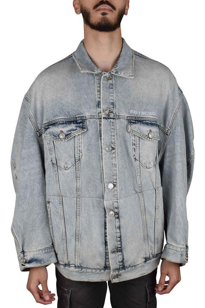 Balenciaga Faded Blue Denim Jacket With Embroidered Logo