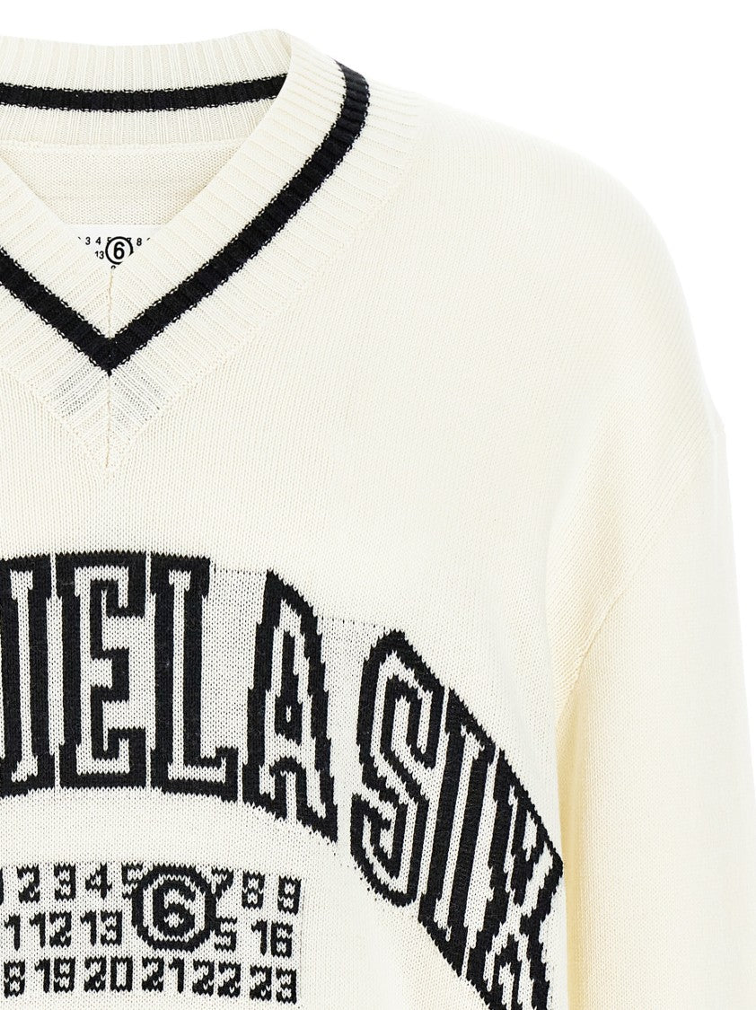 Mm6 By Maison Margiela V-Neck Cotton Blend Sweater