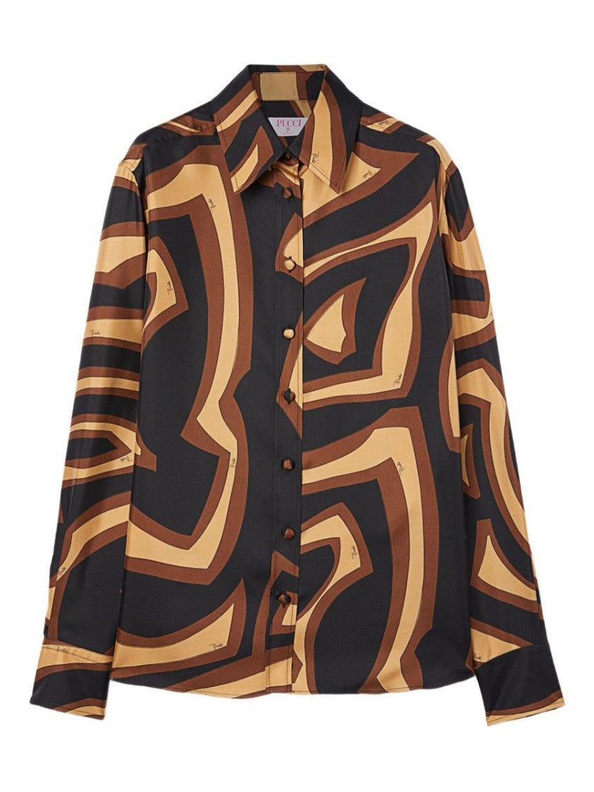 Pucci Labyrinth Print Silk Shirt With Classic Collar And Button Details