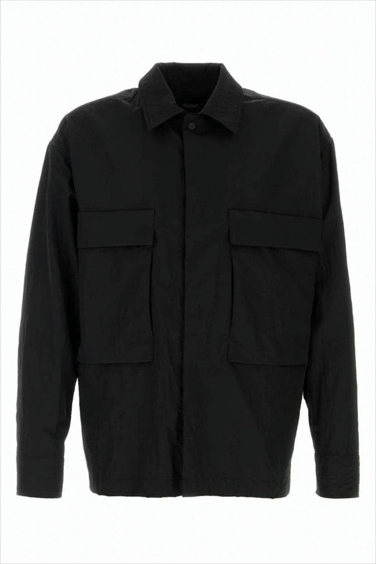 Herno Boxy Cropped Black Nylon Jacket With Classic Collar