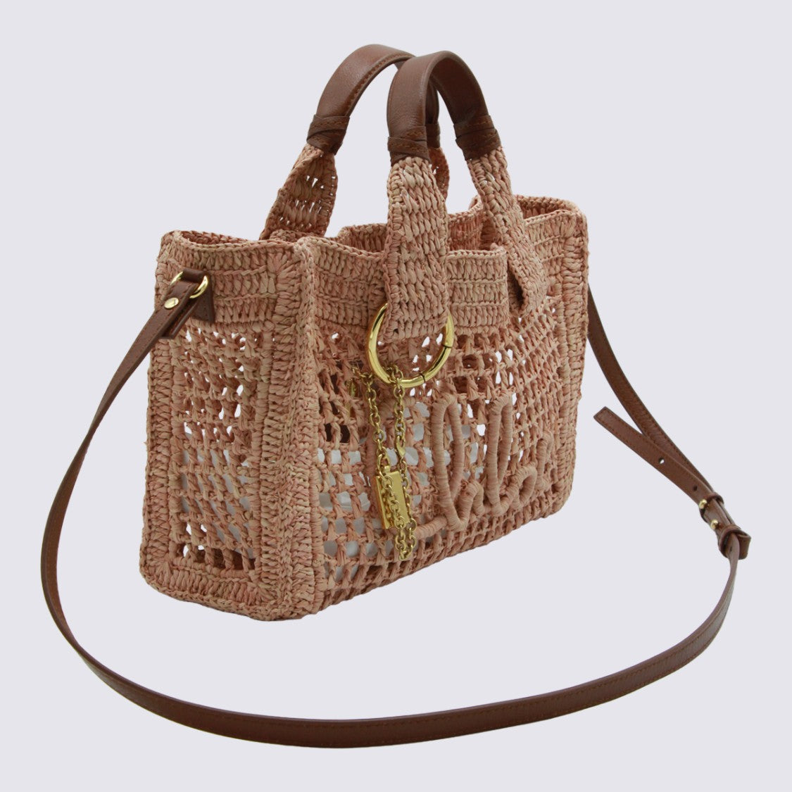 Chloé Woven Open-Knit Bag With Detachable Strap And Gold Accents