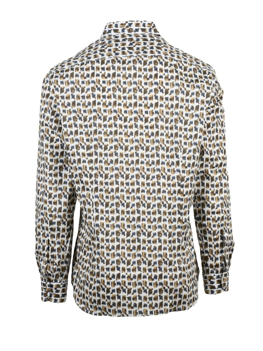 Brio White/Brown Cotton Elastan Slim Fit Shirt