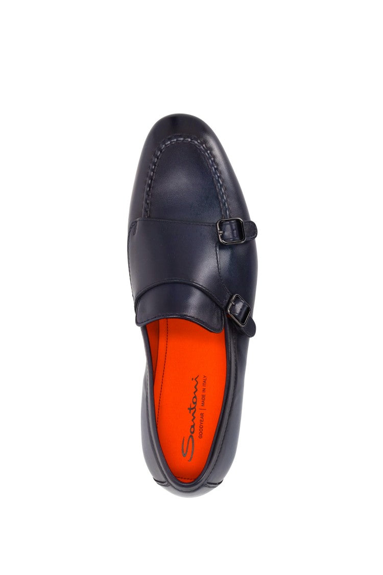 Santoni Double-Buckle Leather Shoes Goodyear Construction