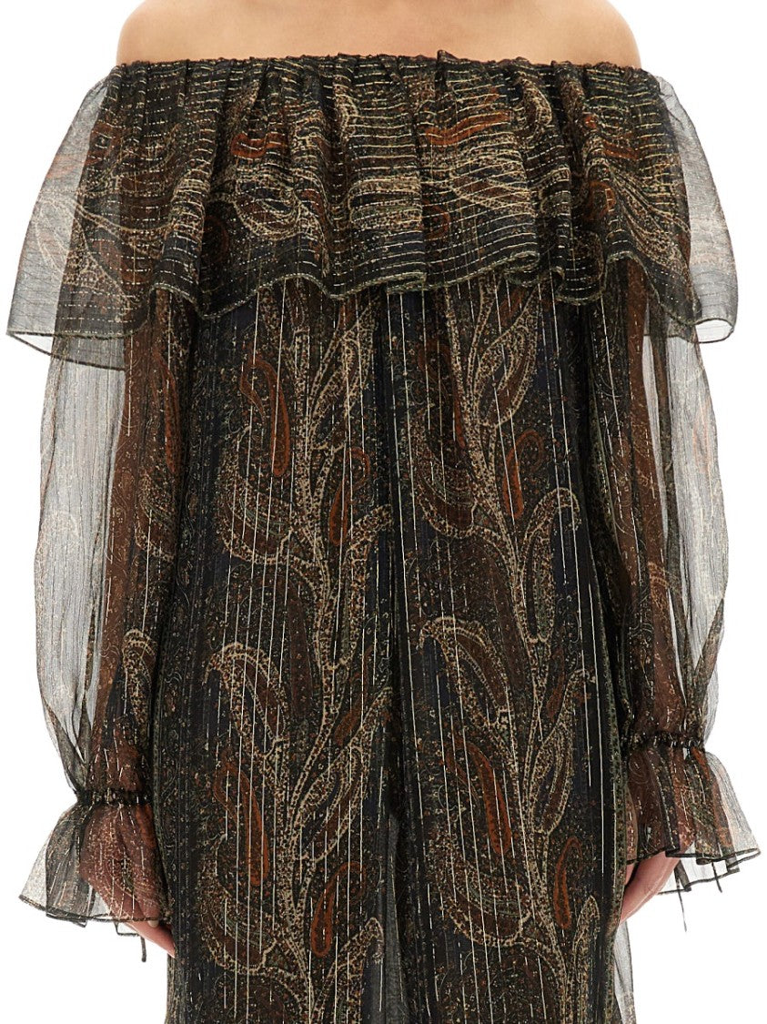 Saint Laurent Silk Lurex Creponne Dress