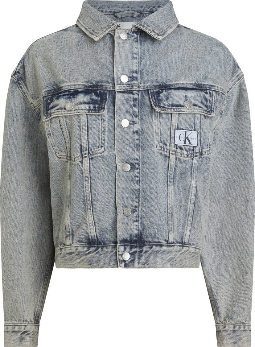 Calvin Klein Boxy Cropped Jacket With Logoed Button Details