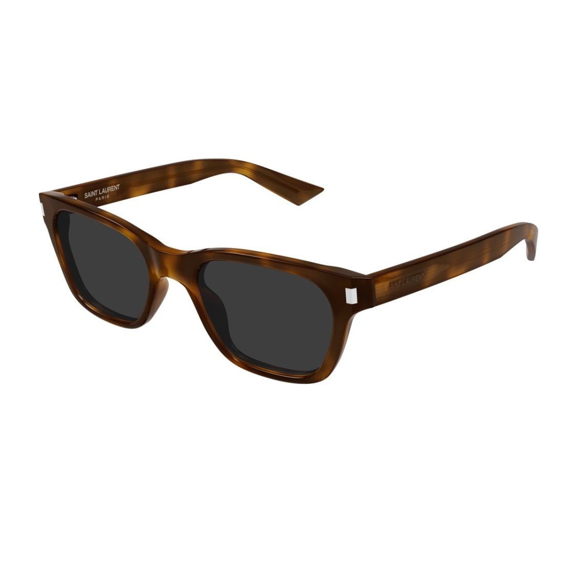 Saint Laurent Havana Linea Corner Angle Recycled Acetate Rectangular Sunglasses