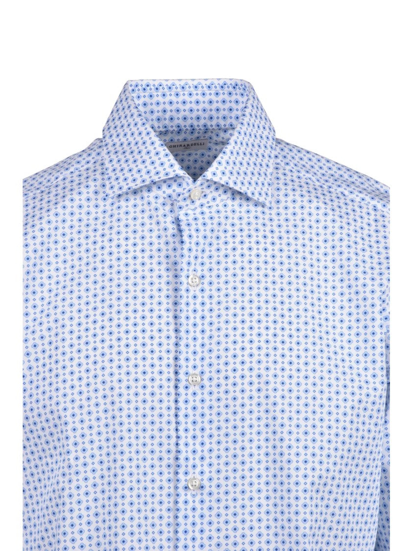 Ghirardelli White Blue Patterned Shirt
