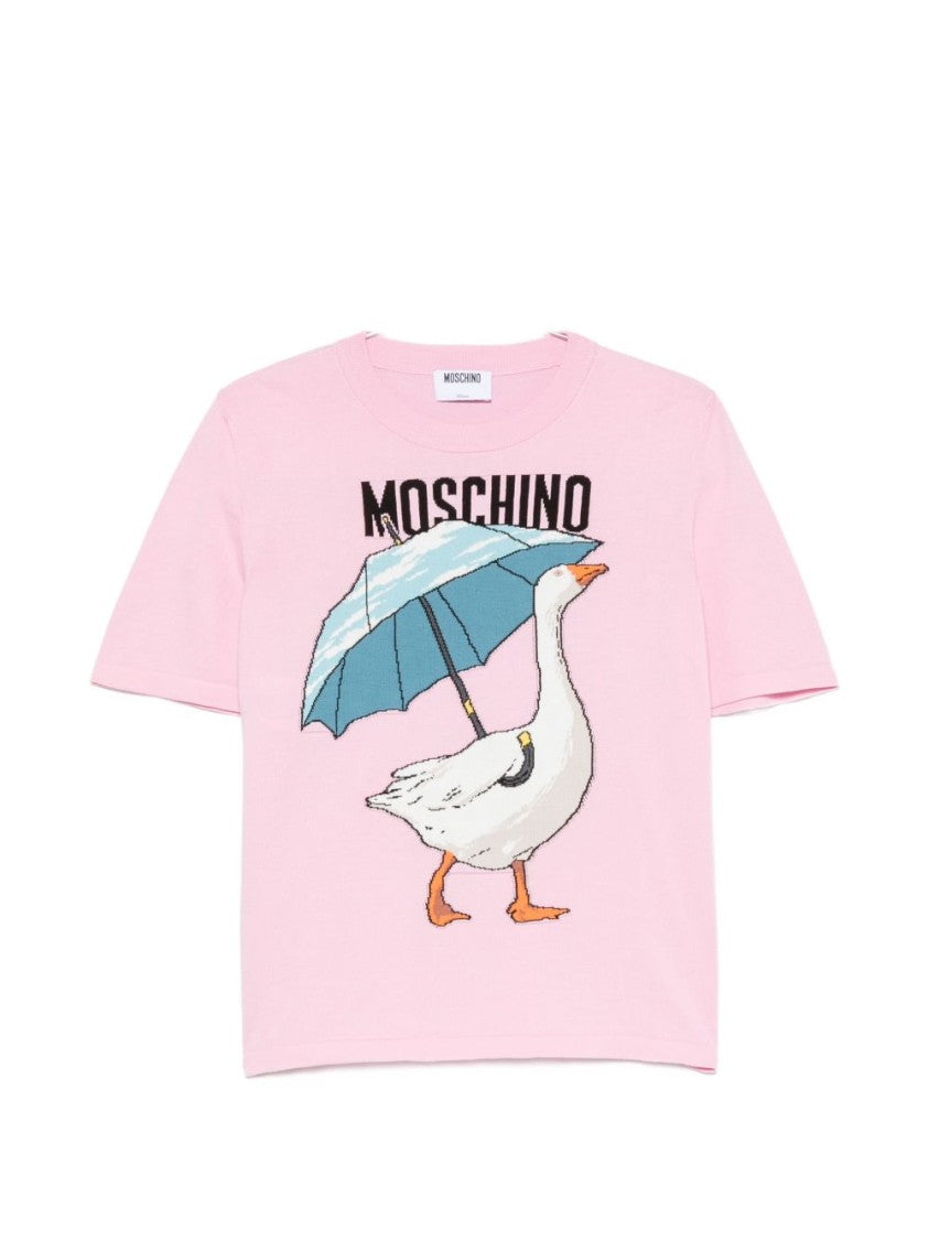 Moschino Goose Graphic Short-Sleeved Sweater - Light Pink