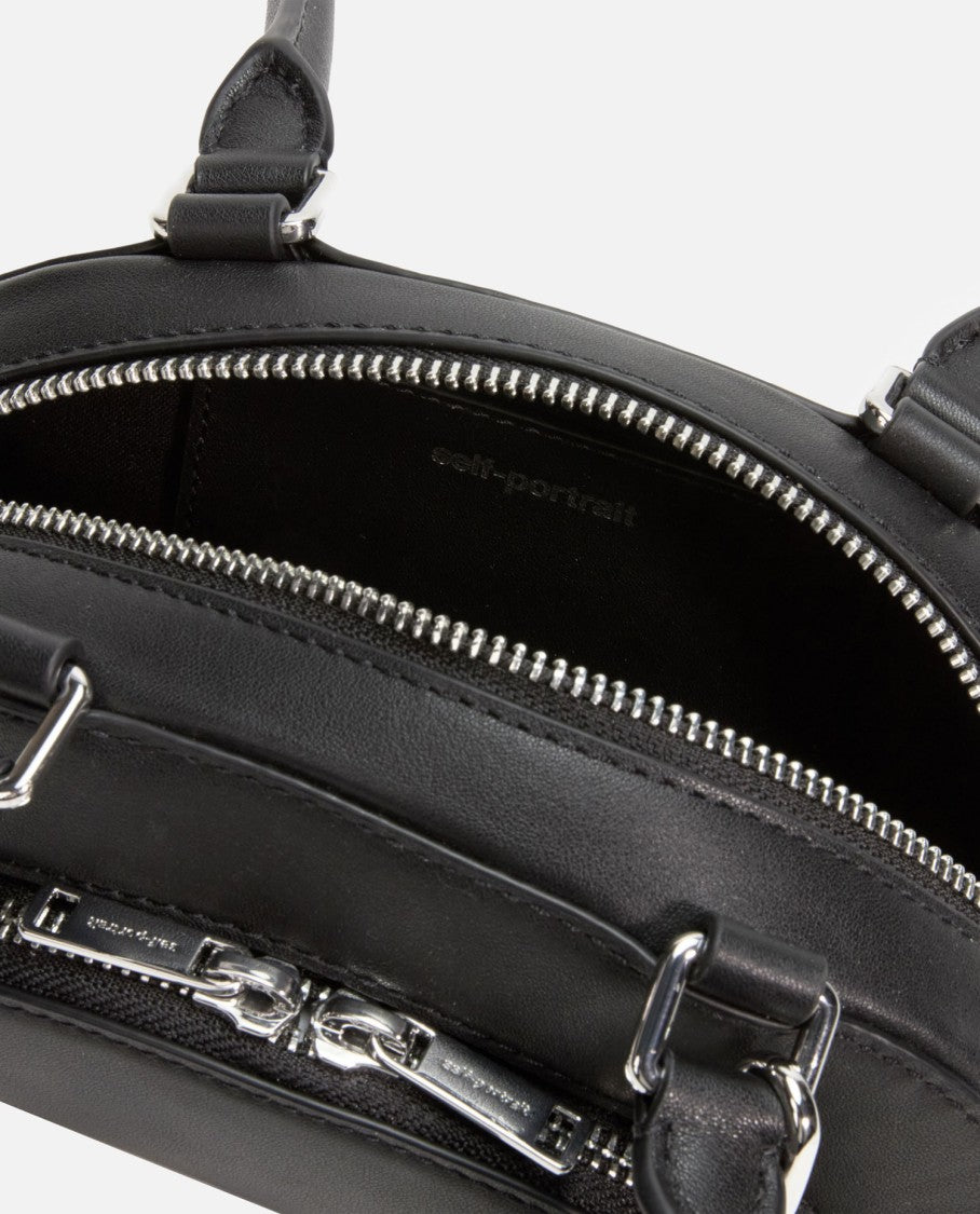 Self-Portrait Black Leather Mini Shoulder Bag With Charm