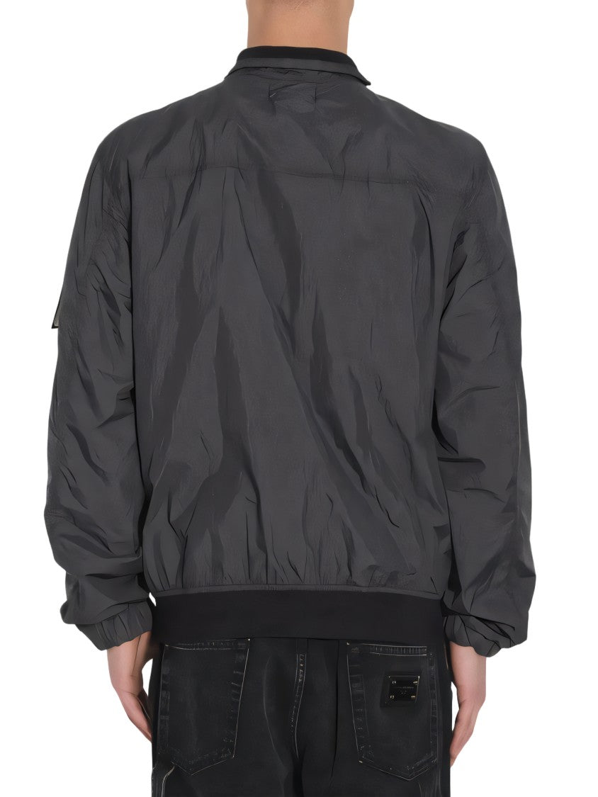 Stone Island Lightweight Grey Nylon Jacket With High Collar