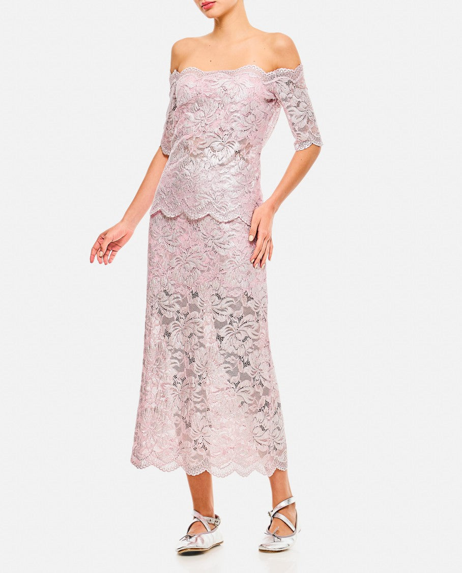 Rabanne Mid-Length Raw Cut Lace Skirt With Side Buttons