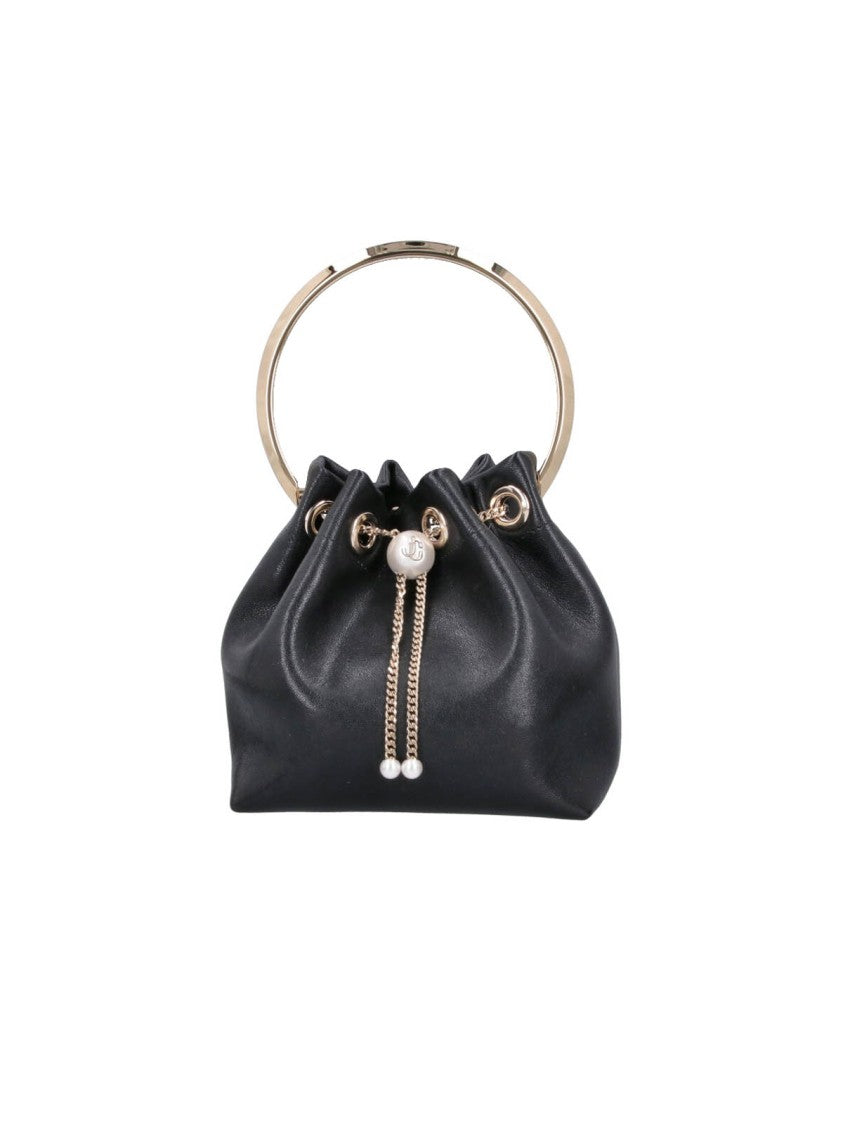 Jimmy Choo Gathered Leather Bag With Pearl-Like Beads
