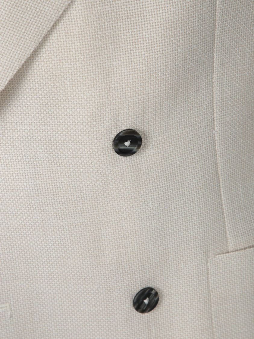 Tagliatore Double-Breasted Textured Blazer With Glossy Black Buttons
