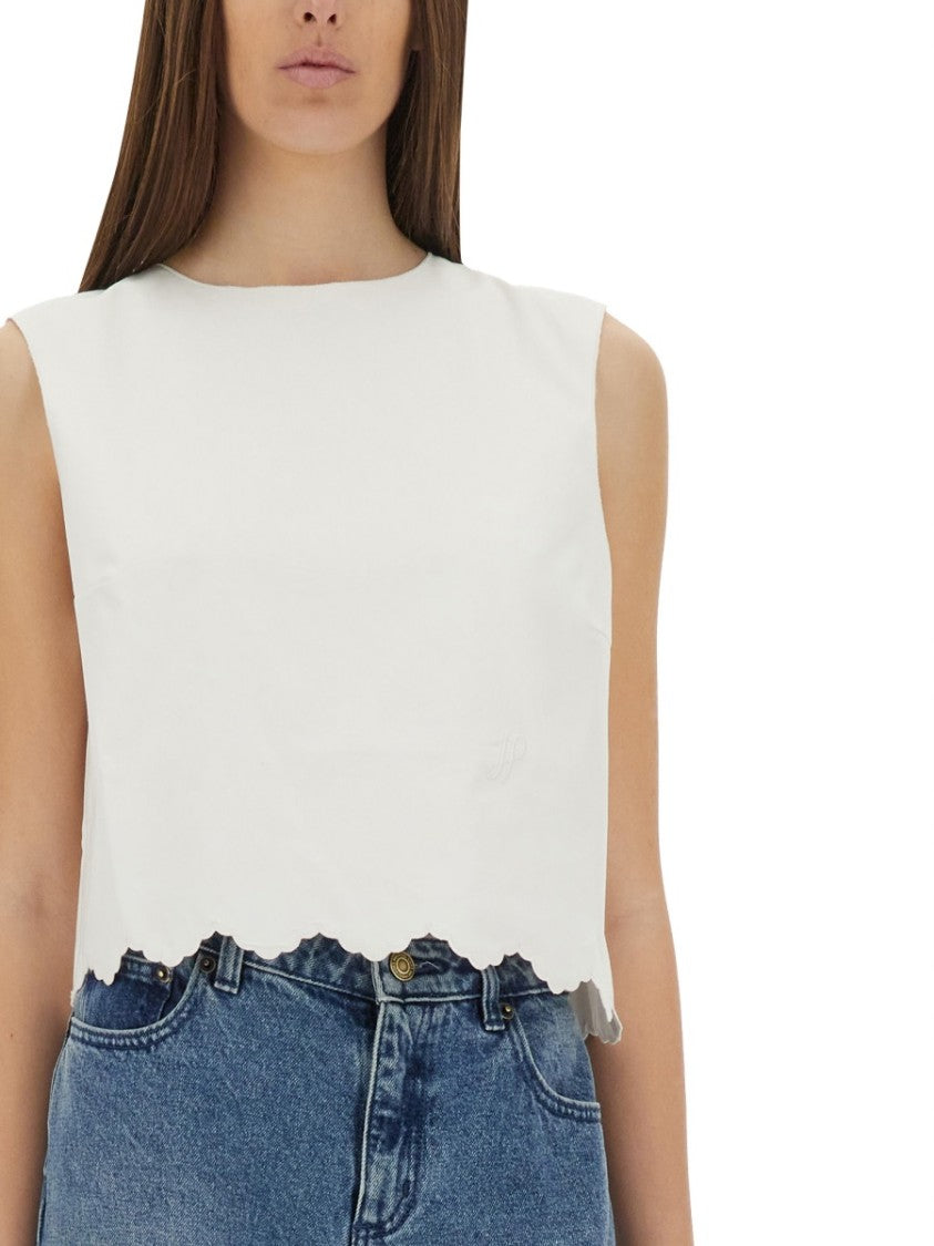 Patou Cropped Poplin Top With Scalloped Hem