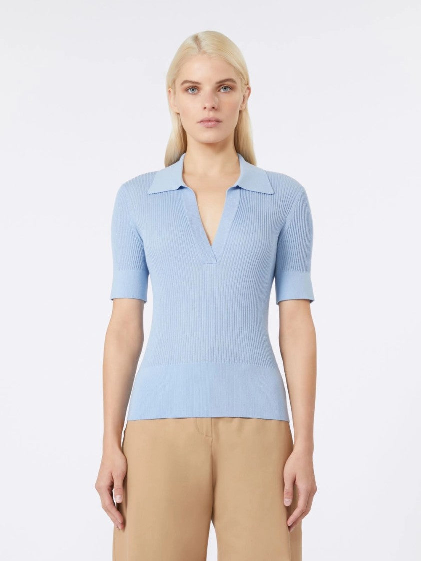 Max Mara Ribbed Knit Top With Soft Collar