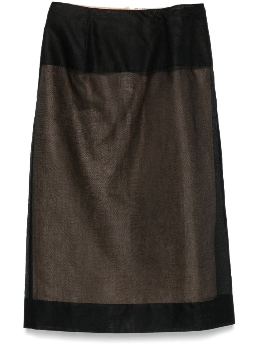 Carven Black Cotton Midi Skirt With Silk Lining