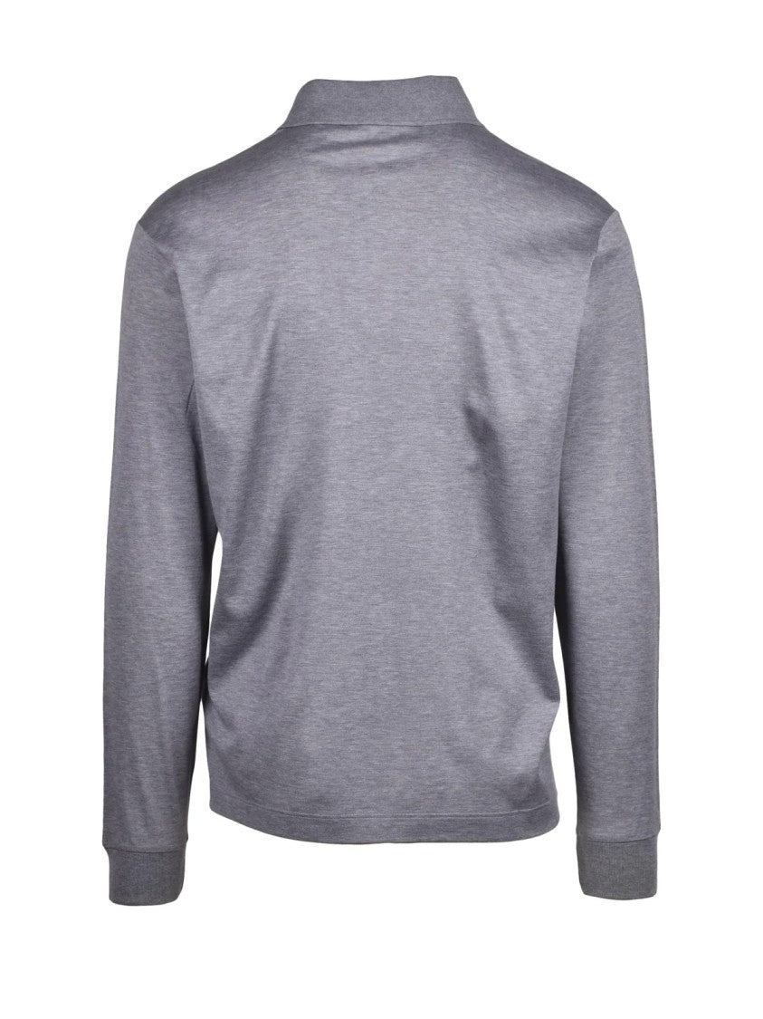 Paul & Shark Grey Long-Sleeve Cotton Polo Shirt