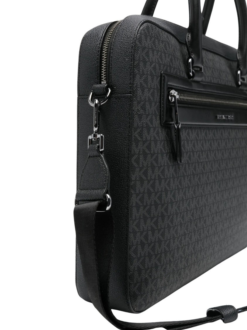 Michael Kors Black Grey Logo-Print Zip Briefcase