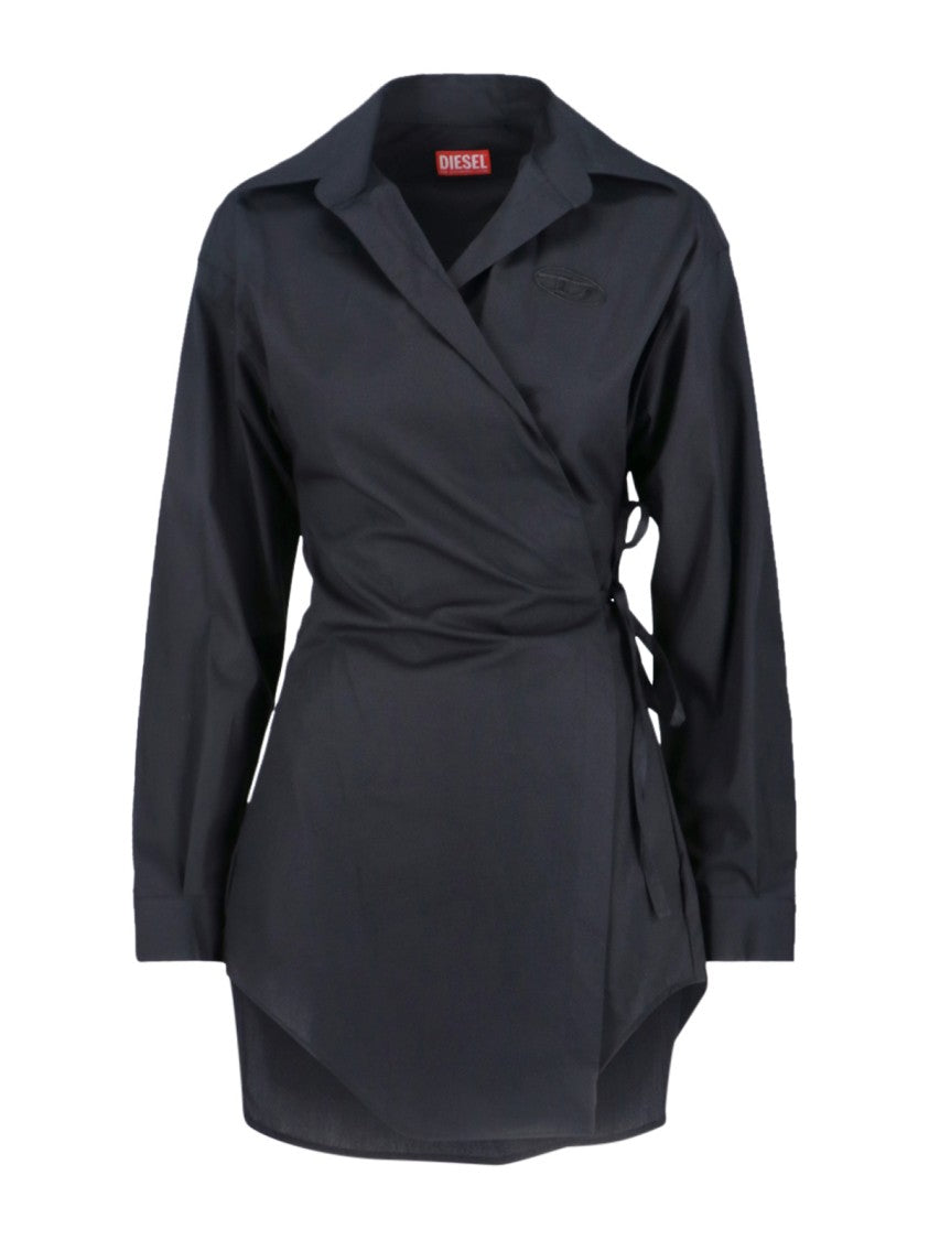 Diesel Asymmetric Wrap Blue Midi Shirt Dress