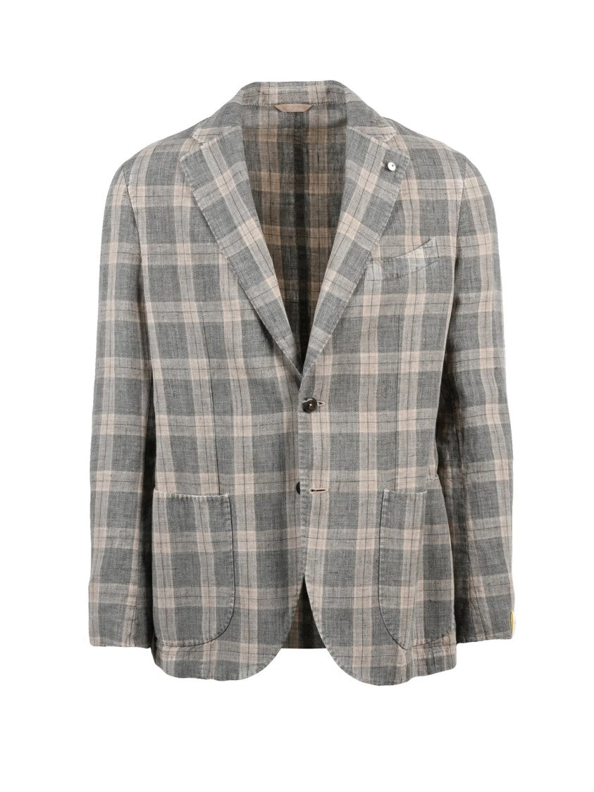L.B.M. 1911 Grey Beige Linen Rounded Jacket