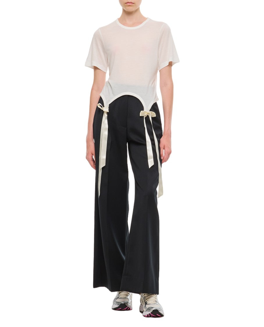 Simone Rocha Round Neck T-Shirt With Satin Bow Hem Straps