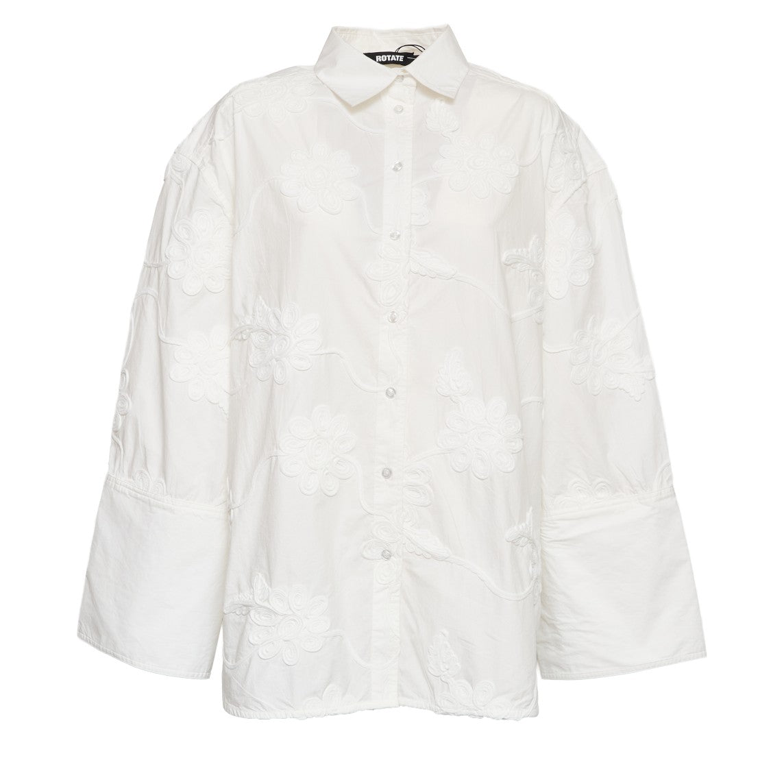 Rotate Lipy Flower Embroidered Cotton Oversized Shirt