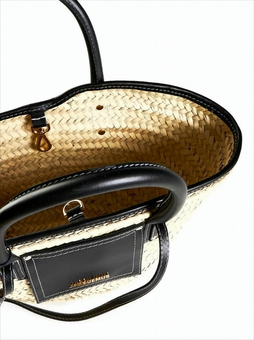 Jacquemus Structured Woven Straw Tote With Black Leather Accents