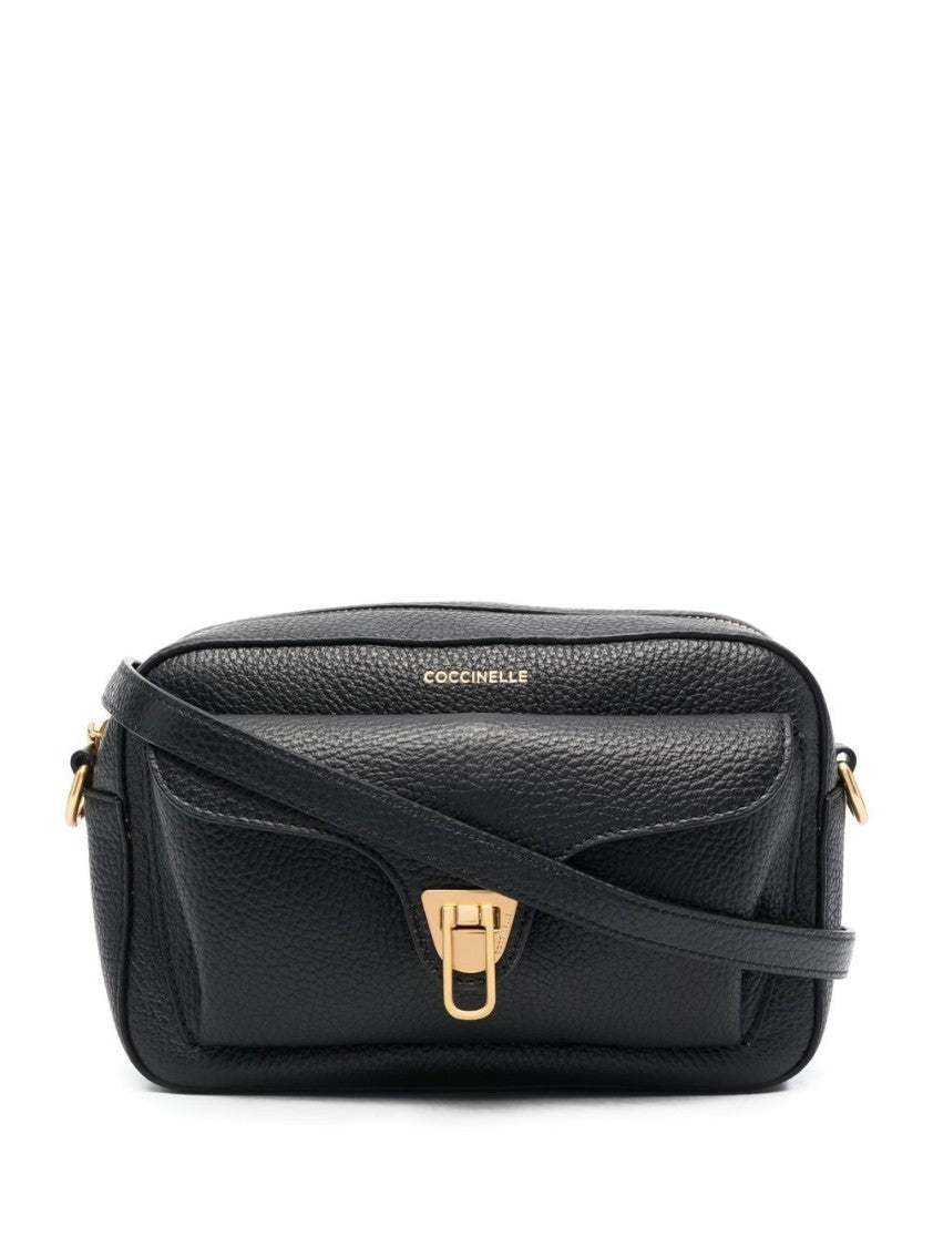 Coccinelle Pebbled Leather Shoulder Bag With Gold Tone Accents