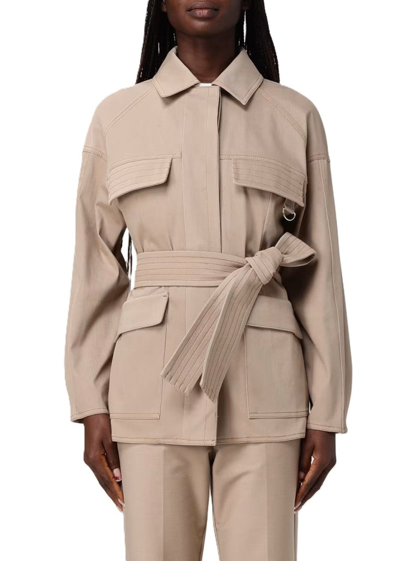 Max Mara Structured Beige Jacket With Belted Waist