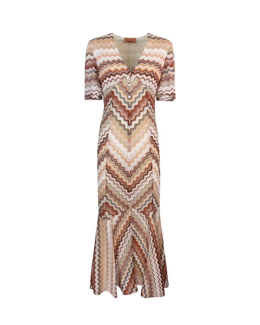 Missoni Long Flared Dress With Metallic Zig-Zag Pattern