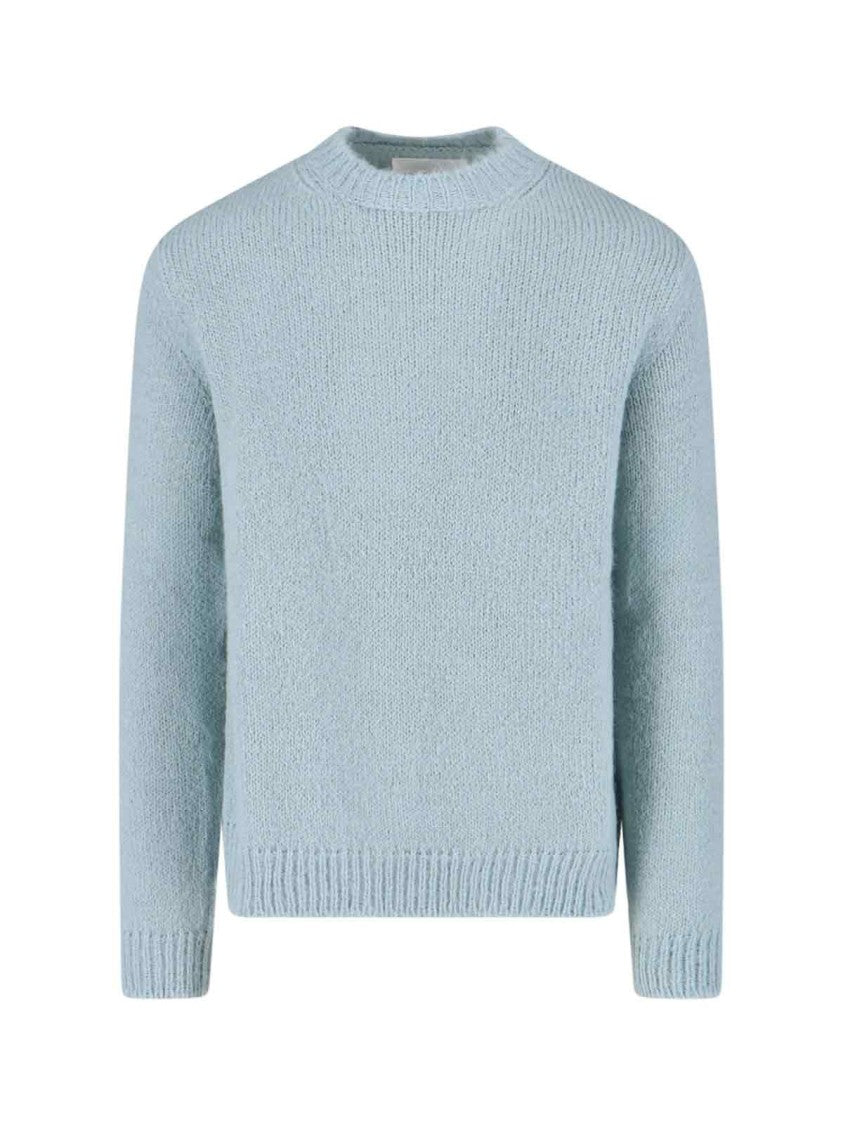 Jil Sander Knitted Crewneck Sweater In Light Blue Alpaca-Wool Blend