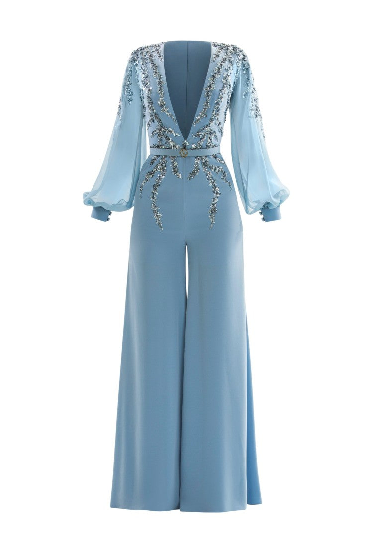 Saiid Kobeisy Blue Beaded Jumpsuit